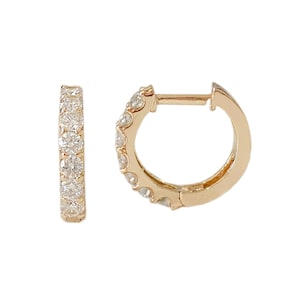 Diamanten 14 kt massief gouden dikke Huggie-oorbellen, diameter 11,5 x 8,25 mm (natuurlijke echte diamanten hoepels, enkel of paar, voor dagelijks gebruik)