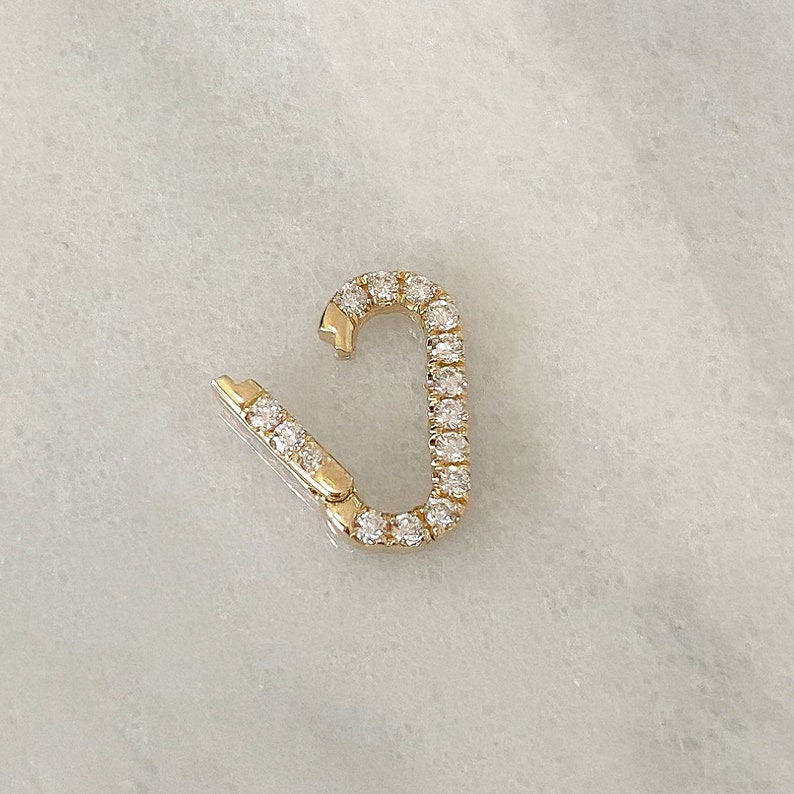 Diamond Oval 14K Solid Gold Enhancer Charm Pendant Lock Etsy