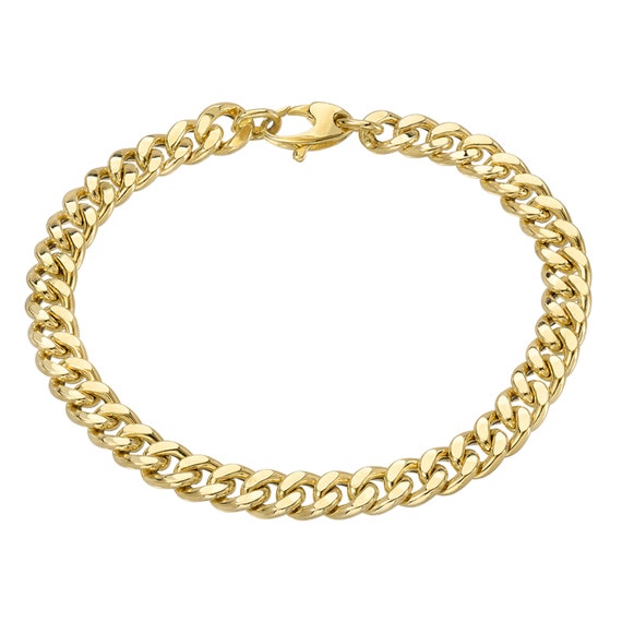 Cuban Link 14K Solid Gold Italian Chain Link Bracelet, 6mm Width