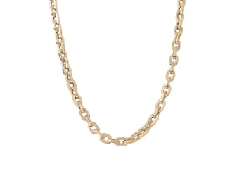 14K Solid Gold Thick Flat Oval Link Rolo Chain Link Necklace, Small Sz (Minimalist Layering Italian Solid Gold Chain Paperclip Style Chain)