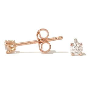 14 kt massief gouden diamanten stekeroorbel {2 mm solitaire 4-tands enkele of paar stekers met terugduwen of schroeven ~ op verantwoorde wijze gewonnen echte diamanten}