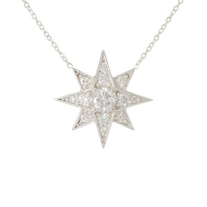 Pavé Diamond Starburst 14K Solid Gold Necklace, Large Size polaris Star ...