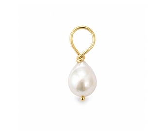 14K Solid Gold Baroque Pearl Pendant: Natural Freshwater Pearl Charm for Everyday in Yellow, White or Rose Gold