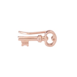 Key 14K Solid Gold Stud Earring (Unisex 3D Emoji Style Charm Skeleton Keys for All Piercings) {Single or Pair of Studs, Push or Screw Back}