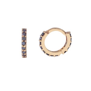 Black Diamond 14K Solid Gold Huggie Hinged Hoop Earring, 8mm x 6mm Inner Diameter ~ XS Size (Cartilage Clicker Cuff Helix Hoops) In Stock!