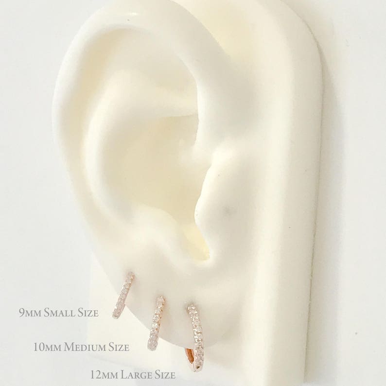 Helix Cartilage Cuff Piercings 9mm Outer x 6mm Inner Diameter ~ Small Size Pav\u00e9 Emerald 14K Solid Gold Huggie Hinged Hoop Earring 38