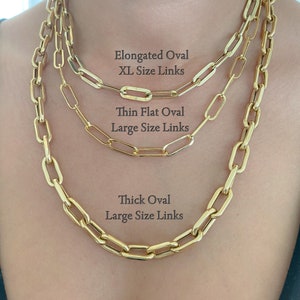 Thick Elongated Flat Oval Link 14K Solid Gold Chain Link Necklace, XL Size (Minimalist Layering Solid Gold Italian Paperclip Style Chain) image 9