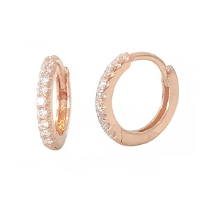 Diamant 14 kt massief gouden Huggie scharnierende pavé ring, 10 mm buiten x 7,5 mm binnendiameter ~ middelgrote maat (oorlelmanchet, 2e lob piercings)