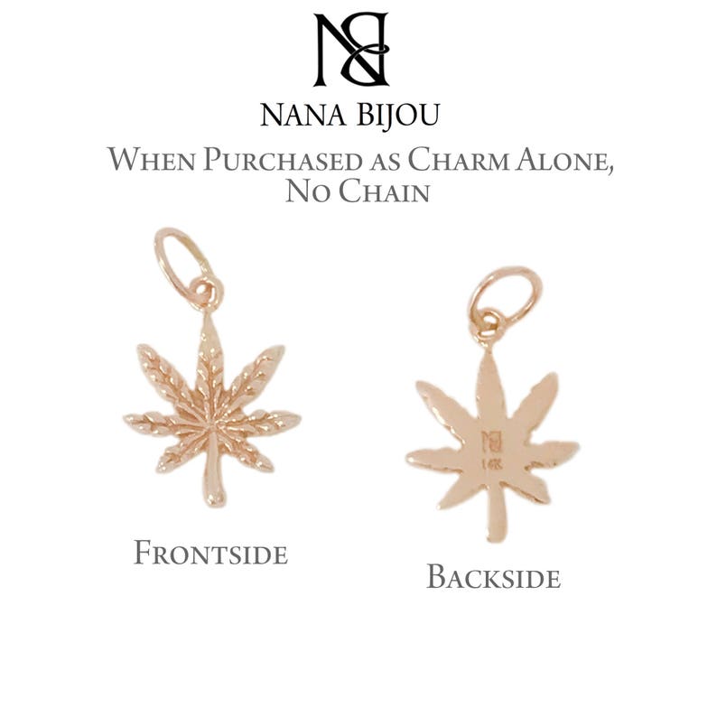 Small Tiny Dainty Boho Cannabis Plant Unisex Charm {Charm Pendant Also Available as Charm Alone} Marijuana 14K Solid Gold Pot Leaf Necklace