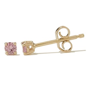 Pink Sapphire 14K Solid Gold Stud Solitaire 2mm 4 Prong Earring (Real Natural Sapphires, Single or Pair of Studs w/Push or Screw Backings)