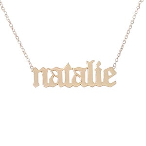 Personalized Nameplate 14K Solid Gold Necklace (Custom Old English Font Names Words or Phrases Charm Pendant ~ Avail as Charm without Chain)