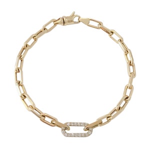 Thick Oval Diamond Link 14K Solid Gold Italian Chain Link Bracelet open ...