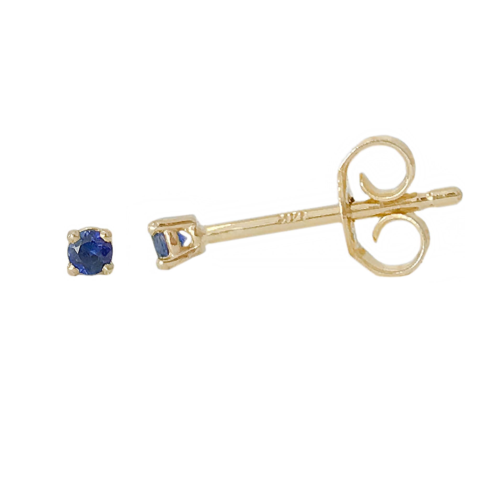 1mm Sapphire 14K Solid Gold 4 Prong Solitaire Stud Earring {Single or Pair of Studs w Push or Screw Back ~ Natural Real Sapphire Gemstones}