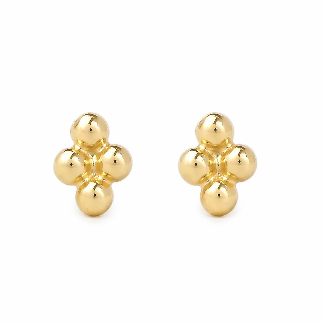 Multiple Backings Clover Cluster Ball Stud 14K Solid Gold Clover Earrings: Great for ...
