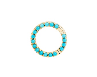 Turquoise Charm Enhancer 14K Solid Gold Pendant: Chain Charm Connector, Double Sided Turquoise Lock with Real Natural Turquoise Gemstones