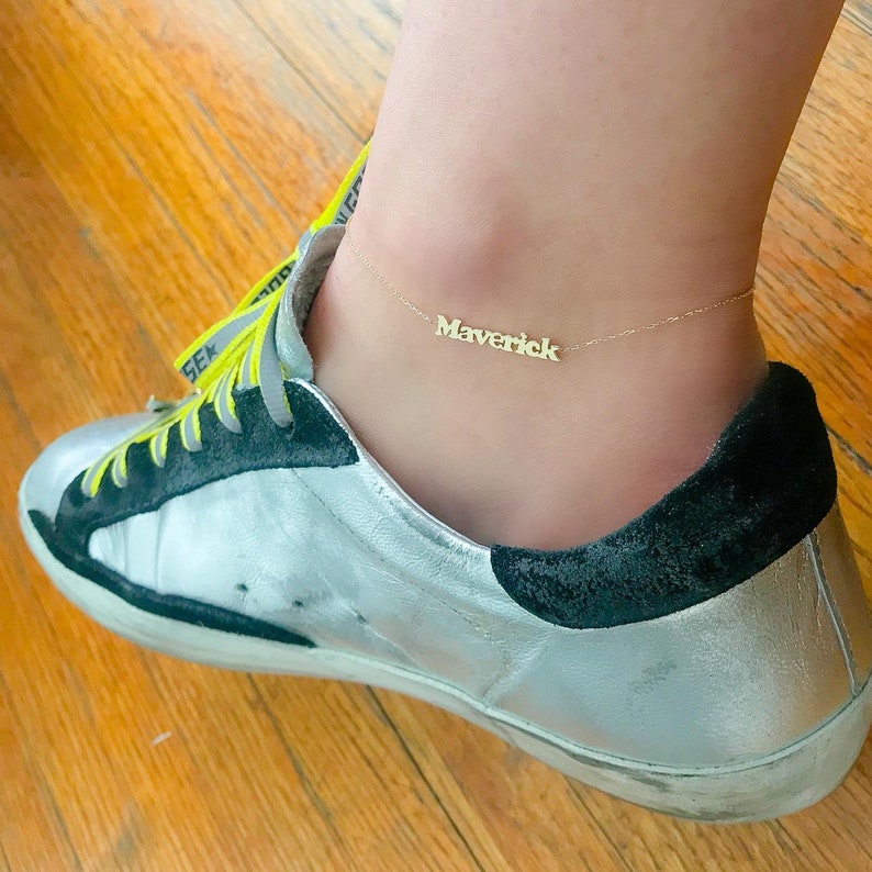 Personalized Nameplate 14K Solid Gold Ankle Bracelet / Anklet Etsy