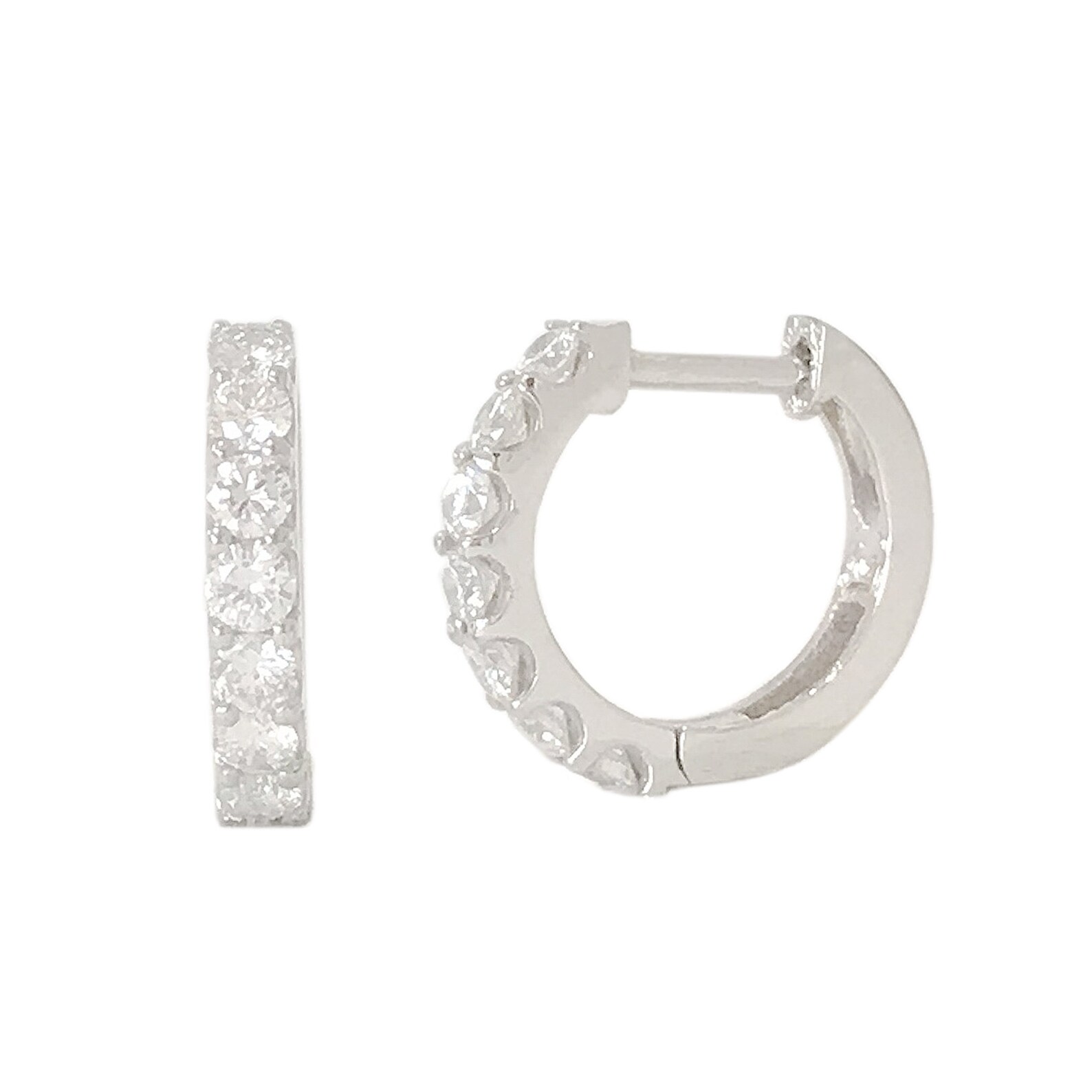 Diamond 14K Solid Gold Thick Huggie Hoop Earrings 11.5mm X - Etsy