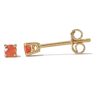 Orange Sapphire 14K Solid Gold Stud Solitaire 2mm 4 Prong Earring (Real Natural Sapphires, Single or Pair of Studs w/Push or Screw Backings)