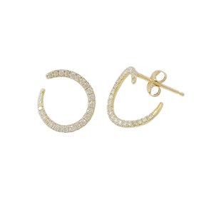 Diamanten 14 kt massief gouden komeetoorbellen {van achter naar achter stijl illusie-oorbellen ~ op verantwoorde wijze verkregen natuurlijke echte diamanten}