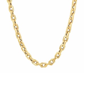 Thick Flat Oval Link 14K Solid Gold Italian Chain Link Necklace, Small Size (Modern Minimalist Layering Chain Necklace Great for Everyday)