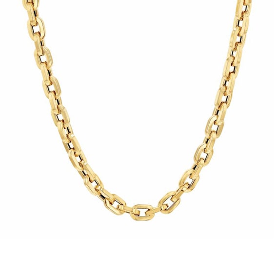 Thick Flat Oval Link 14K Solid Gold Italian Chain Link Necklace