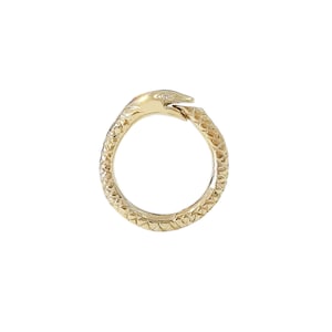 Snake 14K Solid Gold Enhancer Round Charm Pendant Lock, Medium Size (Real 14K Solid Gold Snake w/ Diamond Eyes Durable Connector for Charms)