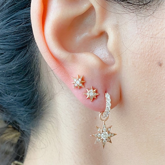 ピアス wing bling 14k post Britty one touch ring earrings Clover Huggie Hoop Earrings Crystal Ear Piercing Jewelry