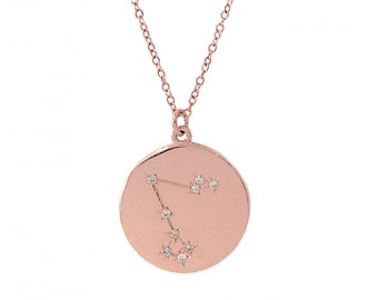 Zodiac Astrology Constellation Collection: PISCES, Solid 14K Gold & Diamond Charm Pendant Necklace {Responsibly Sourced Real Diamonds}