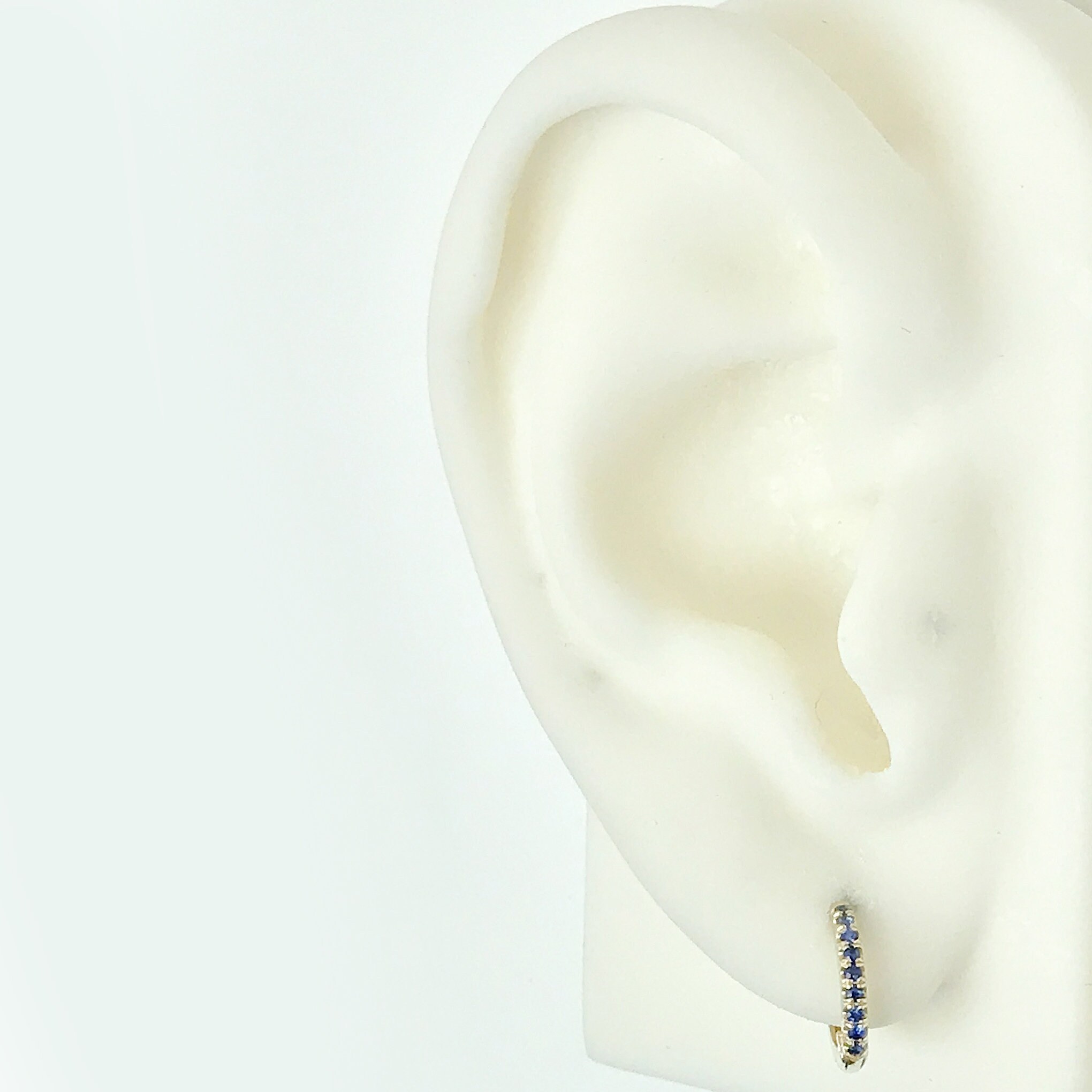 Sapphire Hoop 14K Solid Gold Earring, 10mm Outer X 7.5mm