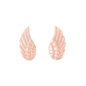 Orecchini a bottone a forma di ala in oro massiccio 14K (ali d'angelo dettagliate ~ piercing per lobi delle orecchie, cartilagine, elica, trago) {singoli o coppia con chiusura a pressione o a vite}