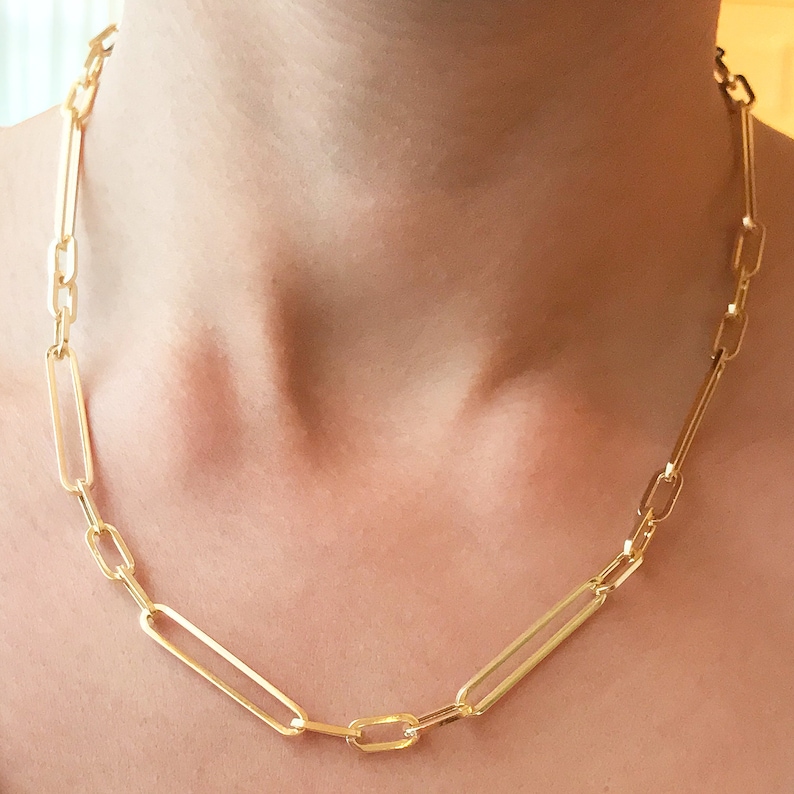 Thin Elongated Oval Link 14K Solid Gold Chain Necklace 3 to 1 Etsy