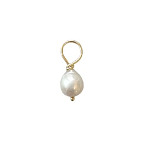 Mini Baroque Pearl 14K Solid Gold Charm Pendant (Real Natural Cultured White Freshwater Pearl Charm Layering Solitaire Pendant)