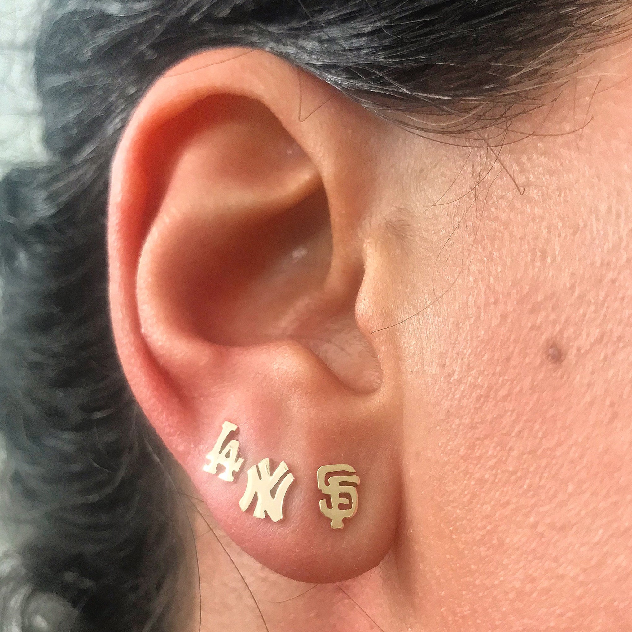 SF Logo 14K Solid Gold Stud Earring (Handmade San Francisco Initial Studs)(Single or Pair Earrings Push or Screw Backing)