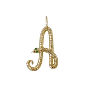 Dije con inicial de serpiente personalizado en oro macizo de 14 quilates (monograma con iniciales de nombre en cursiva personalizadas, regalos unisex)