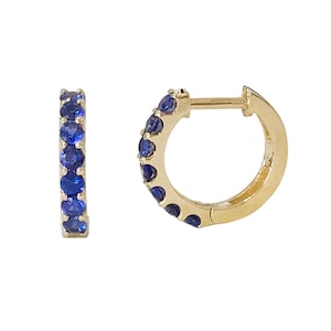 Saffier 14 kt massief gouden dikke Huggie scharnierende oorringen, 11,5 mm buiten x 8,25 mm binnendiameter (edelsteen pavé echte natuurlijke saffierringen)
