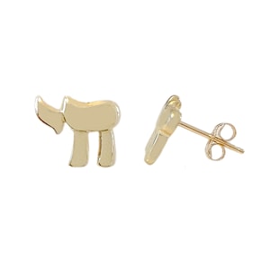 Hebräische Chai 14K Solid Gold Ohrstecker (hebräisch-jüdisches Symbol, einzeln oder im Paar Ohrringe in Gelb, Weiß oder Roségold)