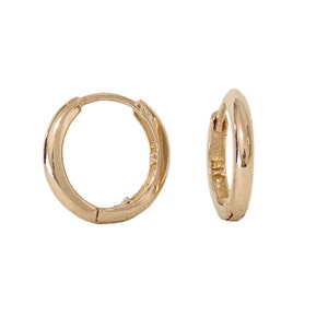 12mm (1/2") Large 14K Solid Gold Huggie Hinged Hoop Earring (Earlobe, Cartilage Cuff, Conch, Helix, Nose, Septum Piercings){Pair or Single}