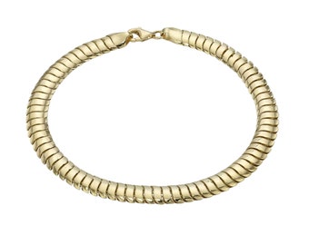 Thick Flat Cobra Link 14K Solid Gold Italian Chain Link Bracelet (5.8mm Wide Classic Chain Link Bracelet, Everyday Wear Charm Bracelets)