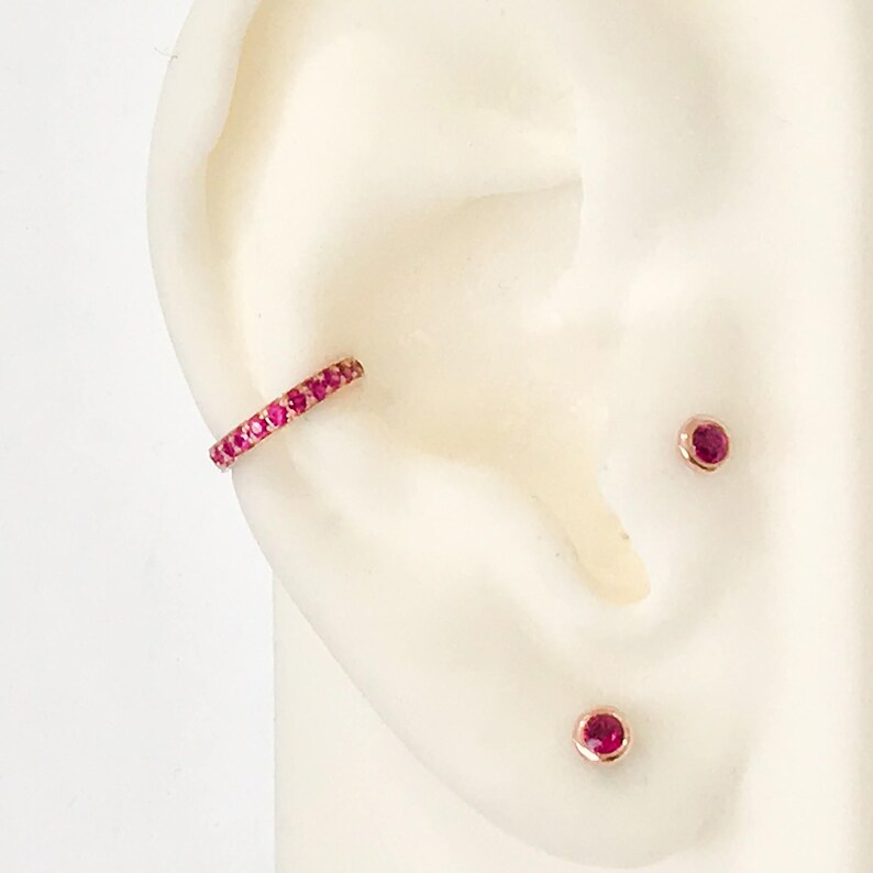 Ruby 14K Solid Gold Hoop Ear Cuff full Pavé Real Rubies Etsy