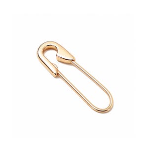 May include: A polished gold-tone metal safety pin featuring a smooth, reflective surface and a classic looped design. The pin is shown in a closed position with a secure clasp mechanism, showcasing a clean, minimalist aesthetic and metallic finish.