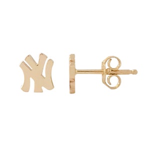 NY 14K Solid Gold Stud Earring (New York Logo Initials Studs) (Single or Pair of Earrings Push or Screw Backing~ Yellow, White or Rose Gold)