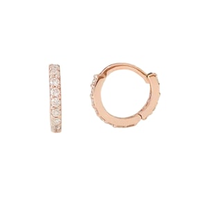 Diamond 14K Solid Gold Huggie Hinged Hoop Earring, 8mm Outer x 6mm Inner Diameter ~ XS Size (Pavé Cartilage Clicker Cuff Helix Tragus Hoops)