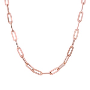Thick Elongated Flat Oval Link 14K Solid Gold Chain Link Necklace, XL Size (Minimalist Layering Solid Gold Italian Paperclip Style Chain) 14K Rose Gold