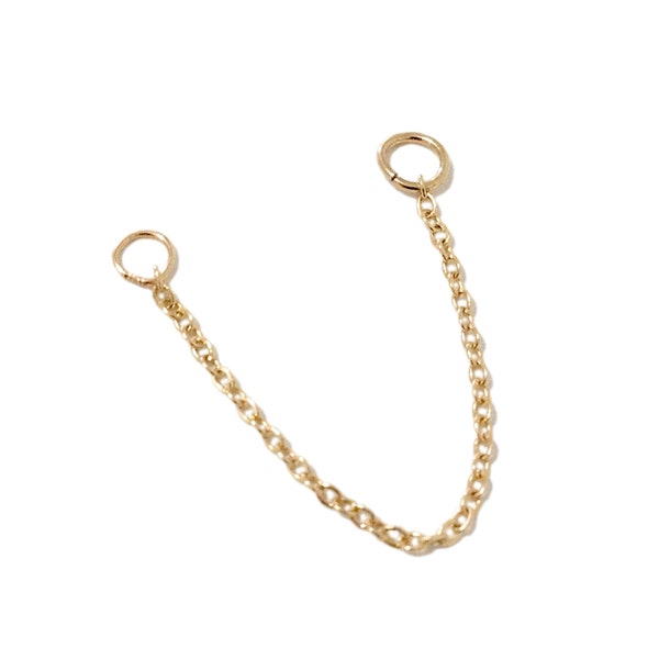 Convertible Dangle Chain 14K Solid Gold Earring Jacket (Front to Back Dainty Ear Charm Accessory for Earrings){Great for Multiple Piercings}