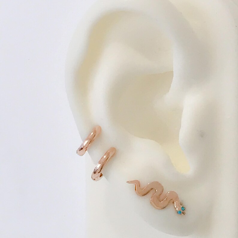 Thick 14K Solid Gold Huggie Hinged Hoop Earring Cuff, 10mm Outer x 6mm Inner Diameter (Cartilage, Helix, & 2nd Hole Piercings) image 6