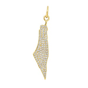 14K Solid Gold Diamant Zustand Israels Charm Anhänger (Real Gold & Diamant Israels Ausschnitt Karte Anhänger Halskette) {Charm allein ohne Kette}