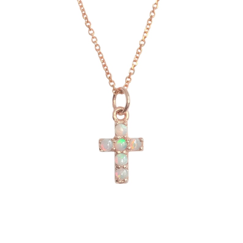 Opal Cross 14K Solid Gold Necklace dainty Small Charm Pendant | Etsy