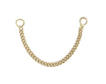 Convertible Dangle Cuban Link Chain 14K Solid Gold Earring Jacket (Curb Link Style Front to Back Dainty Ear Charm Accessory for Earrings)