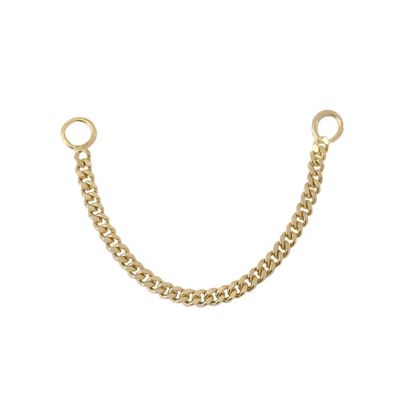 Convertible Dangle Cuban Link Chain 14K Solid Gold Earring Jacket (Curb Link Style Front to Back Dainty Ear Charm Accessory for Earrings)