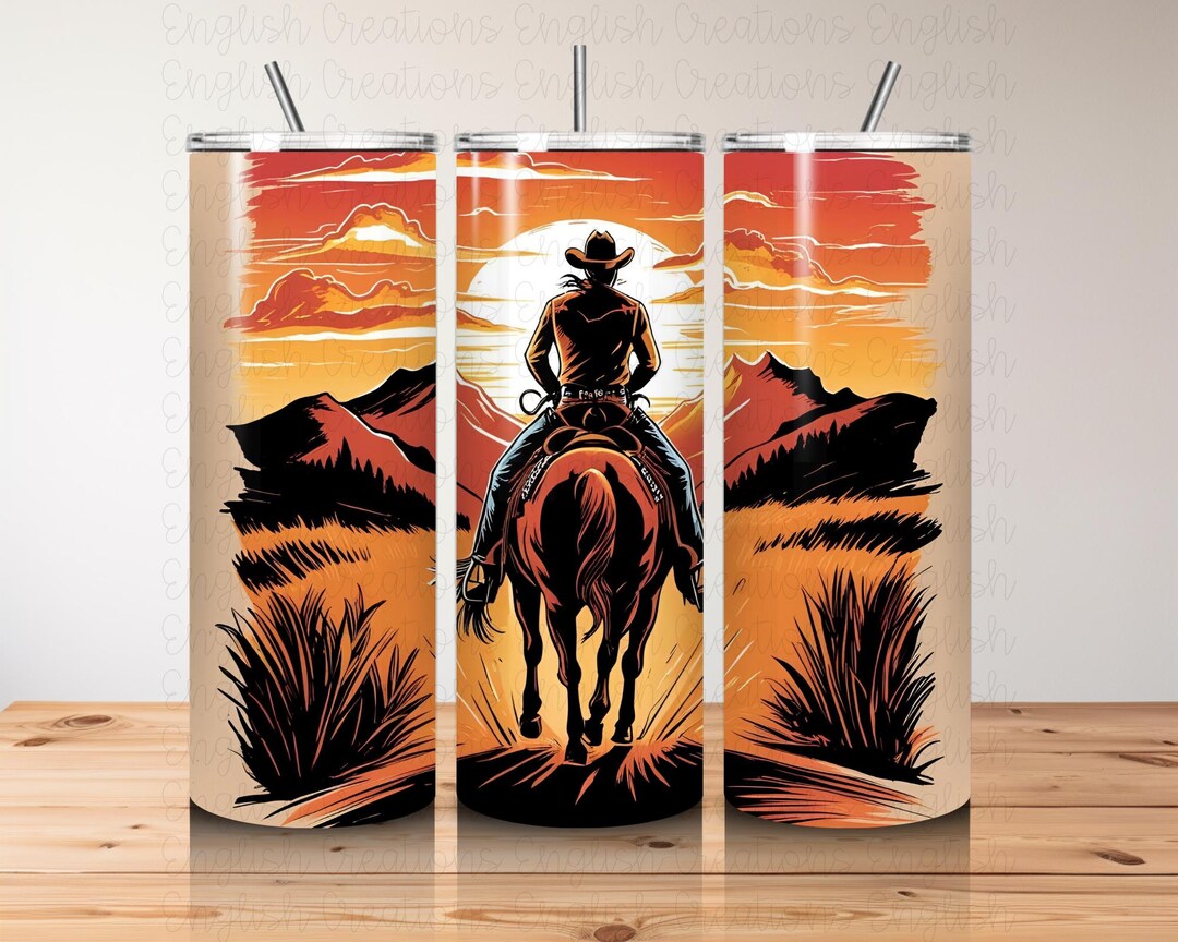 Cowboy Sunset Tumbler Wrap PNG – 20 Oz Western Rodeo Sublimation Design ...